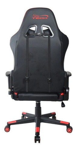 Imagen 4 de 4 de Silla de escritorio Njoytech Stratos gamer ergonómica negra y roja con tapizado de cuero sintético