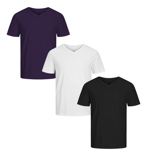 Conjunto De 3 Playeras Basicas Outfit Comodo Cuello V
