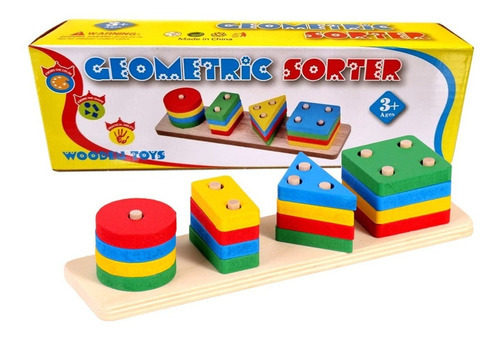 Prancha De Formas Geométricas Em Madeira Brinquedo Educativo Quantidade De Peças 16