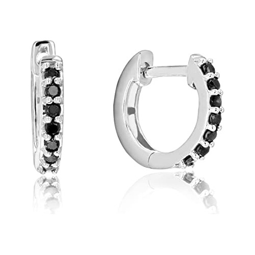 Aros De Diamante Negro 1/4 Quilates Plata Ley .925