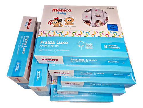 Kit C/5 Fralda Luxo Turma Da Mônica Dupla 70x70 100% Algodão