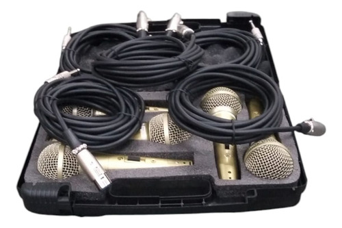 Kit Com 5 Microfones Com Fio Waldman Bra 5800 C/case E Cabos