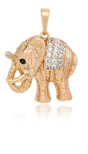 Dije Elefante Oro Laminado Y Zirconias Incluye Cadena.