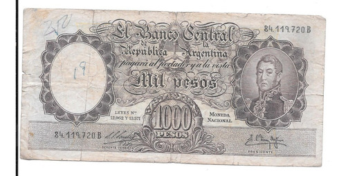 Excelente Billete Argentina 1000 Pesos M N Serie B