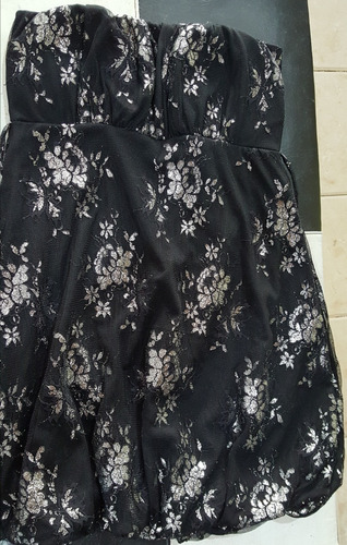 Vestido Negro Gasa Bordado En Plateado Impecable