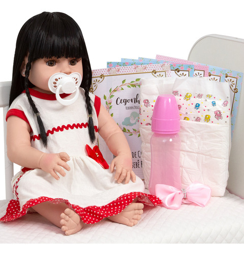 Bebe Reborn Menina Morena Bonita Com Vestido Kit Acessórios