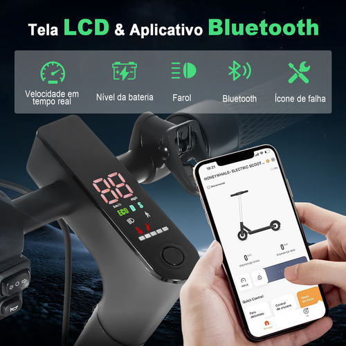 Honeywhale M2 Max-b Patinete Elétrico Dobrável Para Adultos Com Banco, 500w Scooter Elétrica, 32 Km/h Velocidade Máxima, 32km Autonomia Máxima, Patinete Juvenil Com Aplicativo Bluetooth 36v 10ah)