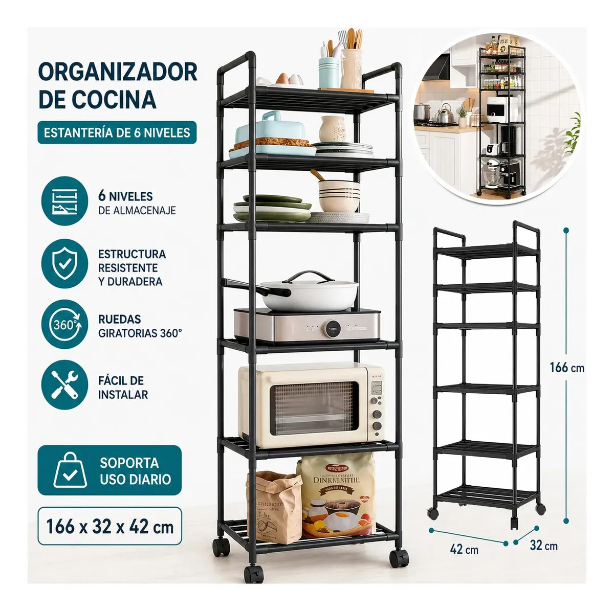 Repisa Modular de Metal 6 Niveles, Estante Flotante Organizador para Cocina y Baño, Almacenamiento Estantería Metálica Resistente, Ajustable y Moderna MXGAA