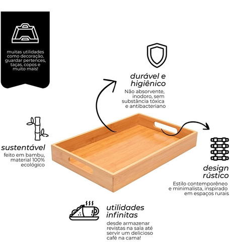 Imagem 6 de 7 de Bandeja Retangular Ecokitchen Bambu Mimo Style