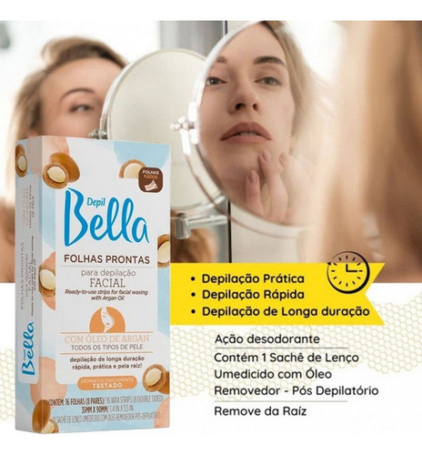 Kit 64 Un Folhas Prontas Facial C/ Óleo De Argan Depil Bella
