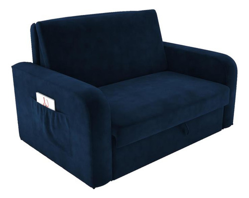Sofá Cama Daiane 2 Lugares Com Baú Veludo Azul Matrix