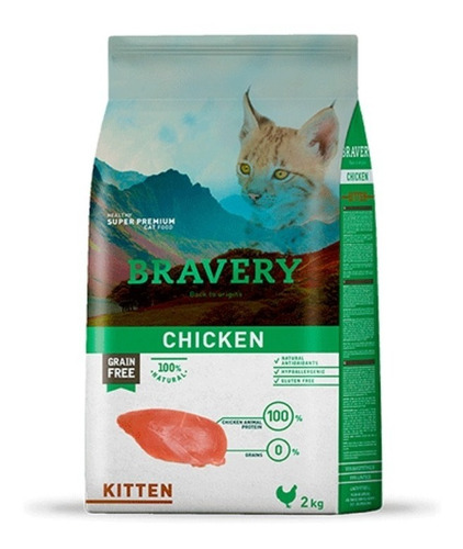 Alimento Gatito Bravery Chicken Kitten 2 Kg