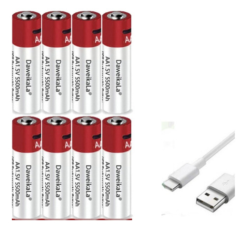 Kit 8 Pilhas Usb Recarregável Aa 5500mah