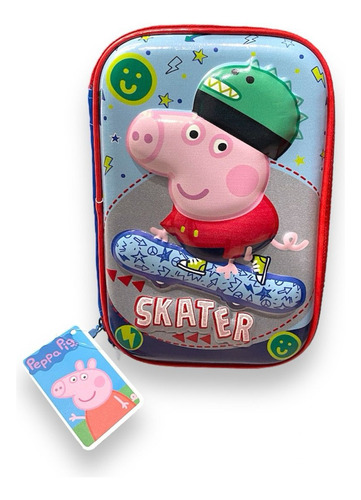 Cartuchera Escolar 1 Piso Peppa En Skate 3d Color Rojo