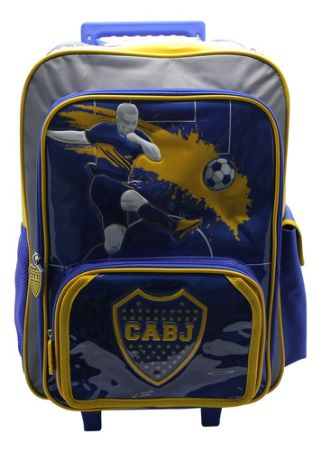 Mochila Boca Juniors Escolar Color Azul Con Amarillo Y Gris Bo487