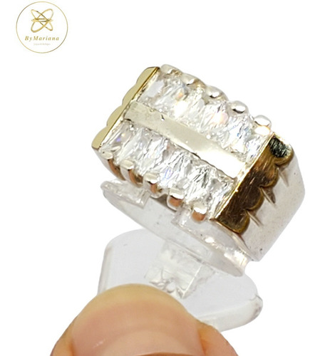 Imagen 6 de 10 de Anillo Plata Y Oro 2 Hileras De Piedras Cubic