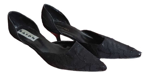 Zapatos Mujer De Fiesta Negros De Tela Bordados Con Taco N37