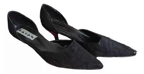 Zapatos Mujer De Fiesta Negros De Tela Con Taco N37