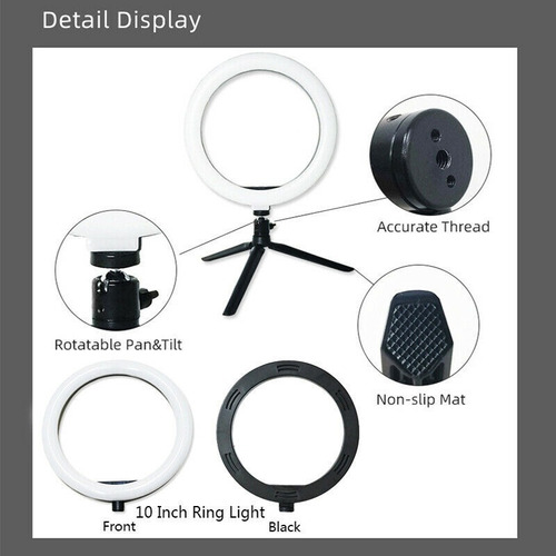 Luz Aro Led Regulable En Trípode Para Selfie 10 In