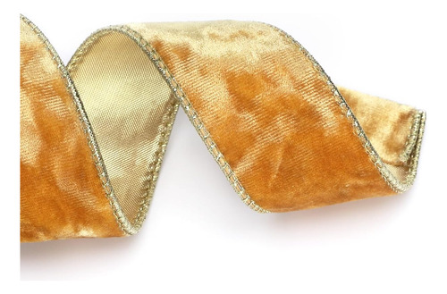 Liston De Terciopelo Alambre Dorado Metalico Navideño