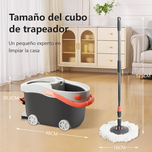 Trapeador Giratorio Cm-top Spin Mágico Con Cubeta Y Mop Repuestos Color Gris