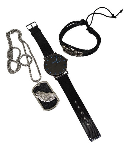 Reloj De Pulso Para Hombre + Pulsera + Cadena Ángel Estuche 