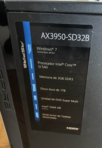Pc Escritorio Acer Aspire X3950 Core I3 1tb Hdd 3gb