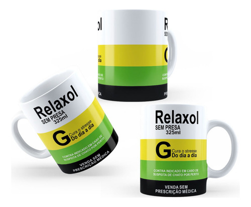 Caneca Cerâmica 325ml - Presente Criativo Engraçado Remédio Cor Branco Relaxol