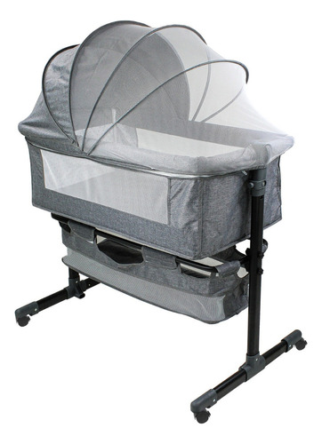 Cuna Colecho Bebe Cama Corral Ruedas Mosquitero Abatible Color Gris