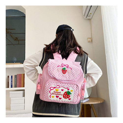 Mochila De Estudiante De Encaje Bordado Con Frutas De Fresa