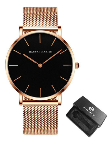 Reloj de pulsera Hannah Martin CH02W de cuerpo color negro, analógico, para hombre, fondo rose black, con correa de acero inoxidable color y hebilla simple