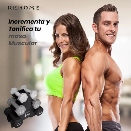 Kit De Pesas Mancuernas Rehome De Neopreno 2 3 5 Libras Con Soporte Para Ejercicio Pilates Y Aerobicos Color Gris