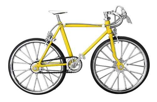 Bicicleta Escala De Carreras Metal Troquelado 1:10 Amarilla