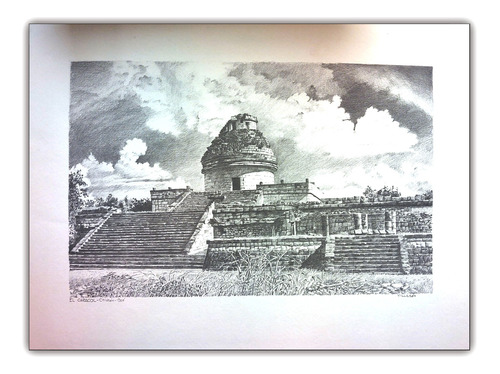 Litografía De Manuel Villazón ( El Caracol Chichén Itzá )