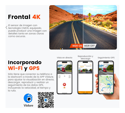 4k Cámara Para Auto Dual Hd Dashcam Con 32gb,gps,app,wifi