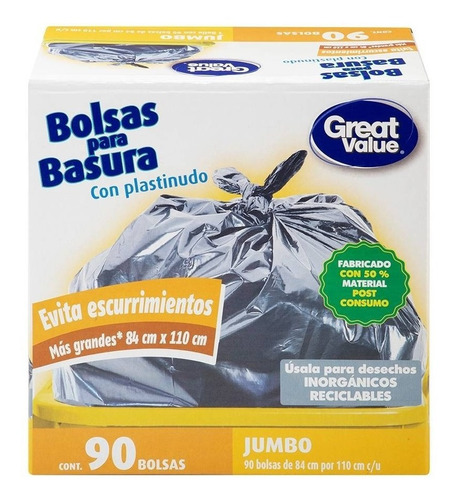 Bolsa Basura Jumbo Con Plastinudo 90 Pzas 84x110cm Cada Una Color Gris