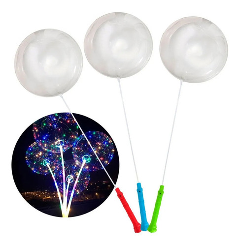 5 Globos Luz Varita Luminosa Led Portaglobo Transparente