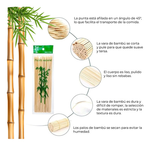 90 Palillos De Bambu Para Brochetas De 30 Cm Y Punta Afilada