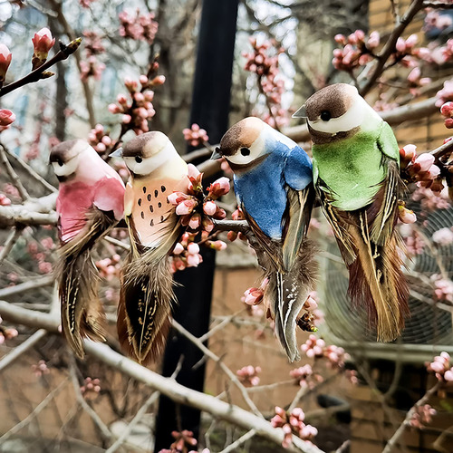 12 Pajaro Espuma Artificial Pluma 4.3  Clip Hierro Dia