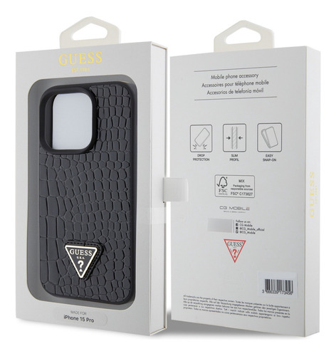 Funda Original Guess Cocodrilo Iphone 15 Pro Negro Negro Cocodrilo