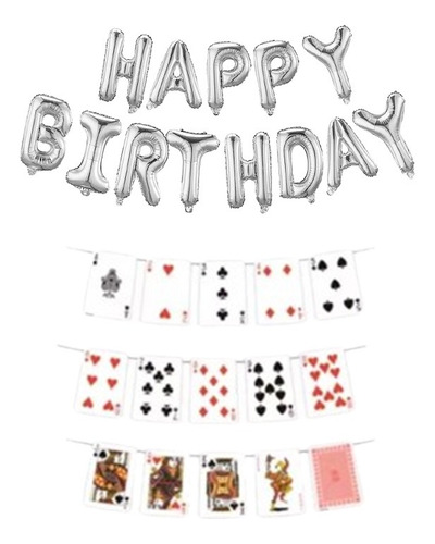 Letrero Poker Birthday Cartas Adorno Banner Casino Tematica