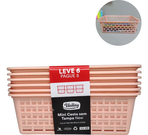 Kit Mini Cesta New Sem Tampa Leve 6 Pague 5 Utility Cor Rosa