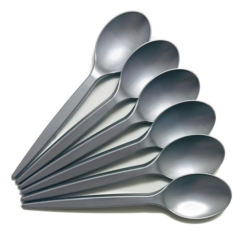 Pack Cucharas Stendy Para Postre X50 Unidades Sundae Plástico Fuerte Descartables Color Plateado
