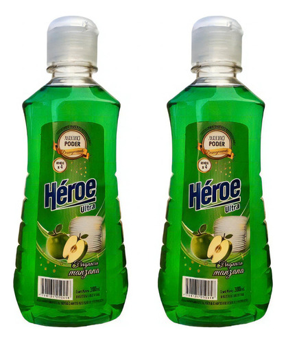 Detergente Sintético Manzana Héroe Ultra 300ml Pack X2
