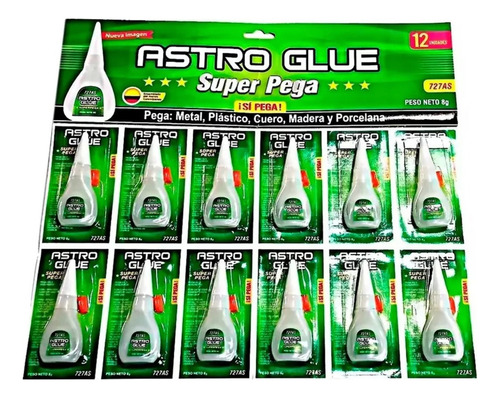 Pegante Instantáneo Super Astro Glue Super Pega Cartón X12