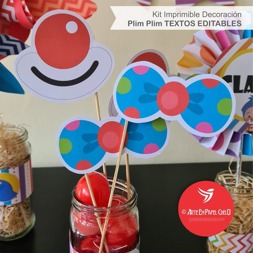 Imagen 8 de 10 de Kit Imprimible Decoración Candy Bar Payaso Plim Plim Editabl