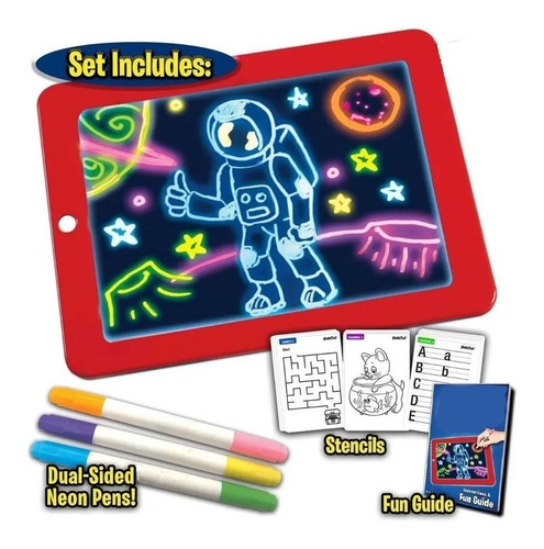 Pack 2 Bloc Pizarra De Dibujo Mágico Luz Led + Plumones Niño