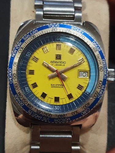 Reloj Vintage Atlantic Skkiper Hora Mundial ..impecable !! (Usado)