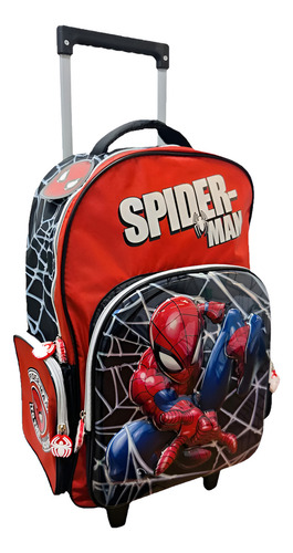 Mochila Con Carro Spiderman 18' Pulgadas 38256 Wabro Color Azul