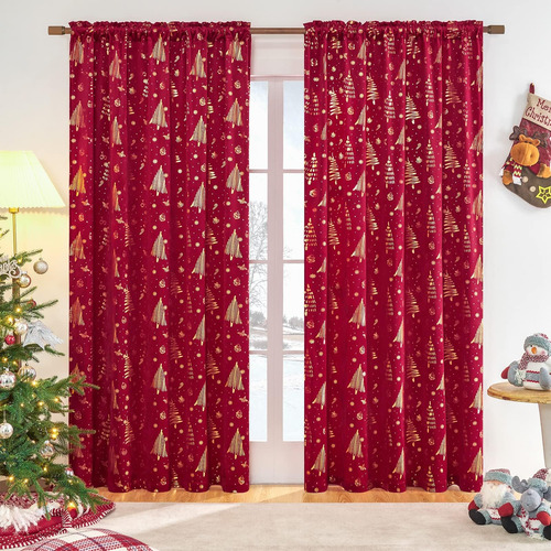 Topfinel Cortinas Navideñas De Terciopelo Rojo Para Sala De 